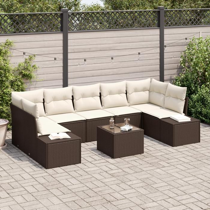 VidaXL Ensemble de canapés de jardin 8 pièces avec coussins marron en rattan poly 3346978