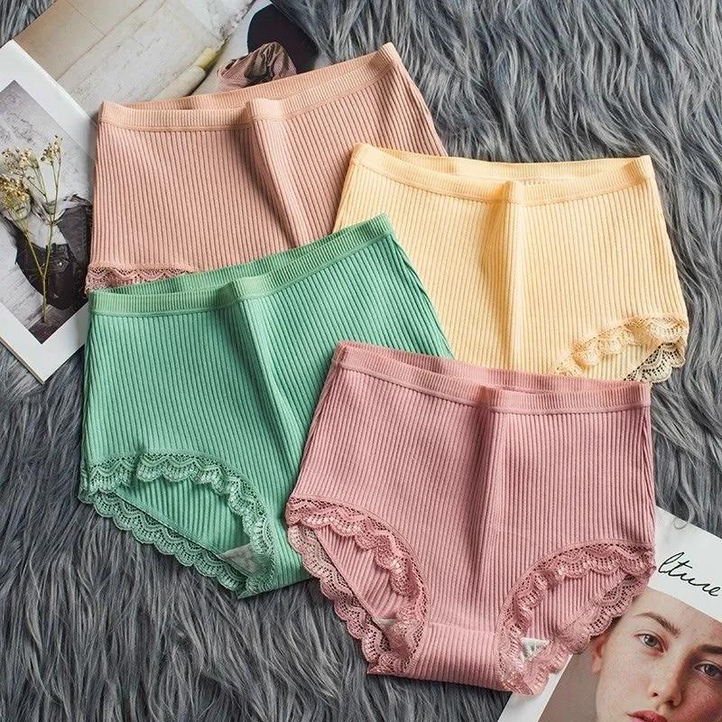 

4 шт./компл. трусы с высокой талией, женские дышащие трусы из чистого хлопка, утягивающие живот, подтягивающие бедра, трусы большого размера, одноцветные мягкие трусики XXL