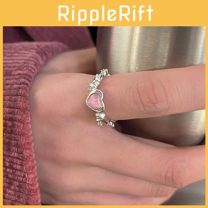 Stylish Pink Heart Shaped Adjustable Copper Ring For Women In Trendy Ins Style