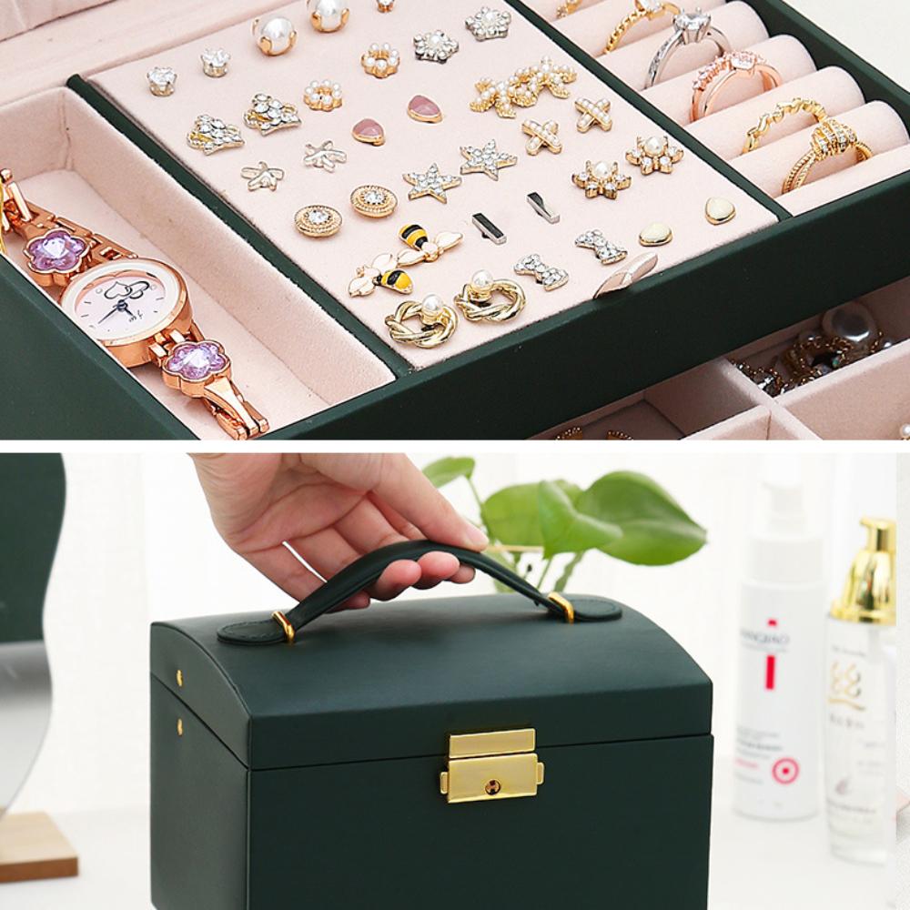 Simple Three-layer Leather Drawer Jewelry Box, Earrings, Jewelry Storage Box, Earrings, Earrings, and Locked Jewelry Box.