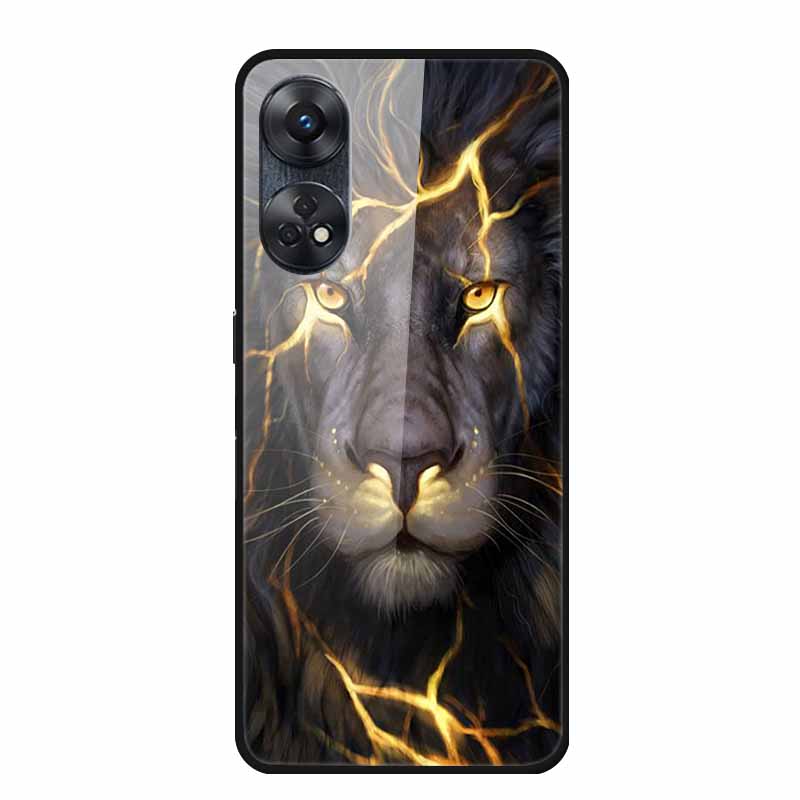For Oppo Reno8 T 4G Case Luxury Tempered Glass Back Cover Hard Case For Reno8 T 4G 6.43" Capa Funda Animal Vividly Coque Wolf