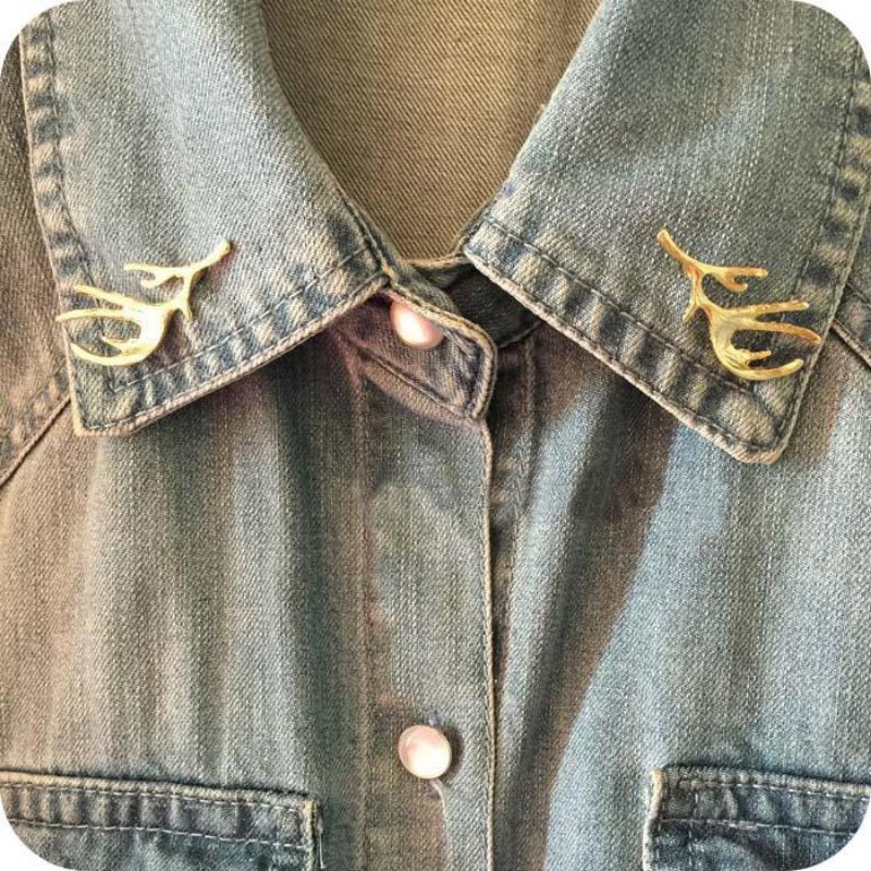 Korean Style Personality Gold Simple Deer Antler Collar Buckle Collar Pin Women's Clothing Badge Men's Shirt Collar Corner Accessories