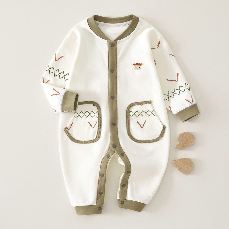 Newborn Baby Jumpsuit Spring Long-Sleeved Pure Cotton Cute Baby Autumn Clothes Spring and Autumn Crawling Clothes Baby Jumpsuit Autumn Evening Snow (100% Cotton) 66
