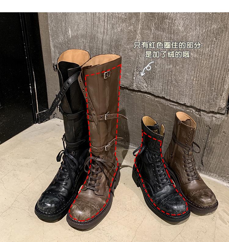 

Cowhide version~ New leather old mid-tube locomotive Martin boots women s Maillard thick-soled thick-heeled short boots knight boots 40 темно-коричневого