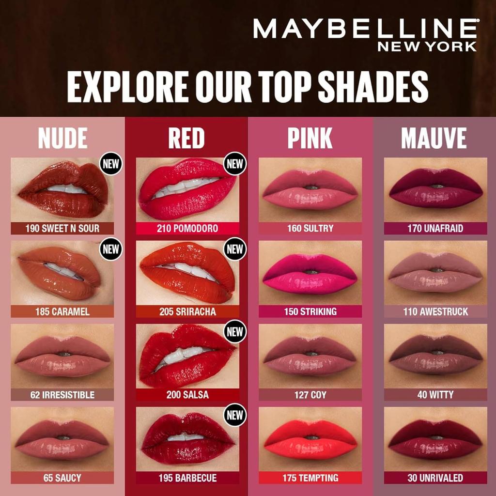 Maybelline New York Superstay Vinyl Ink Longwear Shine Lip Color 4.2ml Salsa Liquid Lipstick