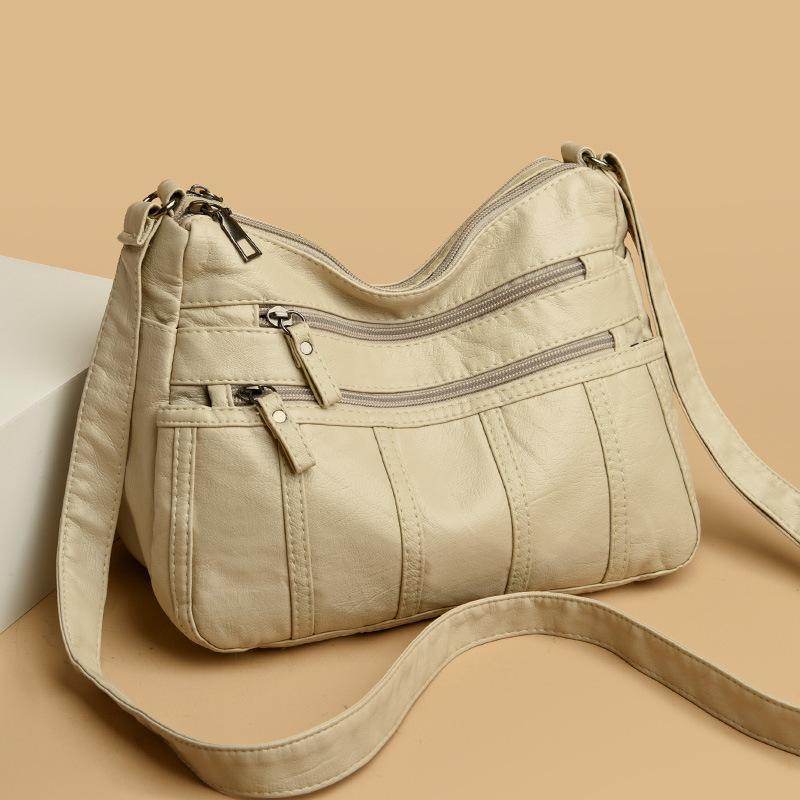 One-shoulder Mother Bag, New Washed Leather Women's Bag, Messenger Bag, Large-capacity Messenger Small Square Bag.