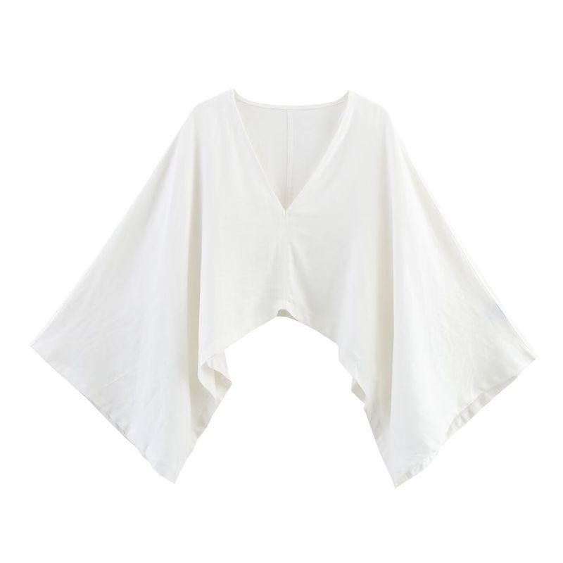 

Zbzr Spring New Women clothes Western Style Fashion Asymmetric Linen Blend V-neck Outerwear Trousers 5427771 White Tops L