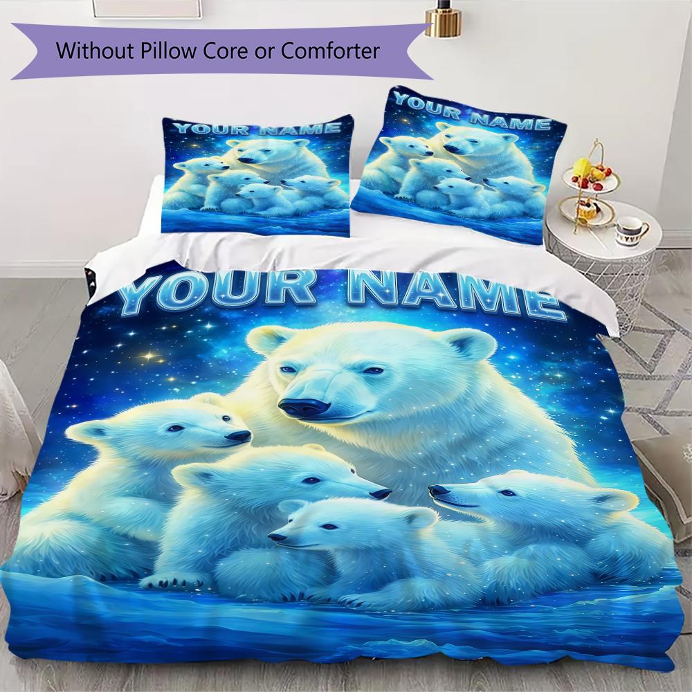 Custom Name Polar Bears Winter Bedding,Quilt Set Quilt Cover Pillowcase Home Birthday Gift(1 * duvet cover + 2 * pillowcase, without core)_lx