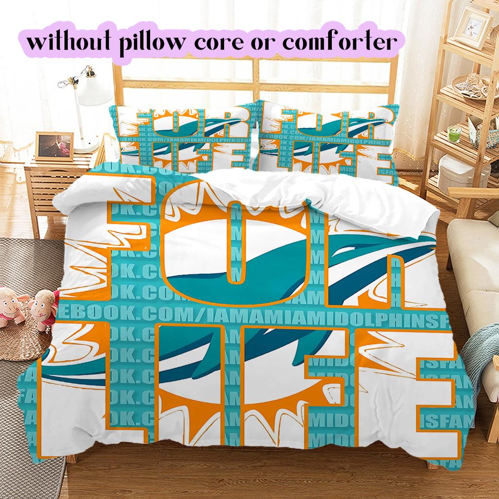 Miami Dolphins Pattern Bedding Quilt Set Quilt Cover Pillowcase Home Decoration Birthday Gift (1 * duvet cover + 2 * pillowcase, without core)