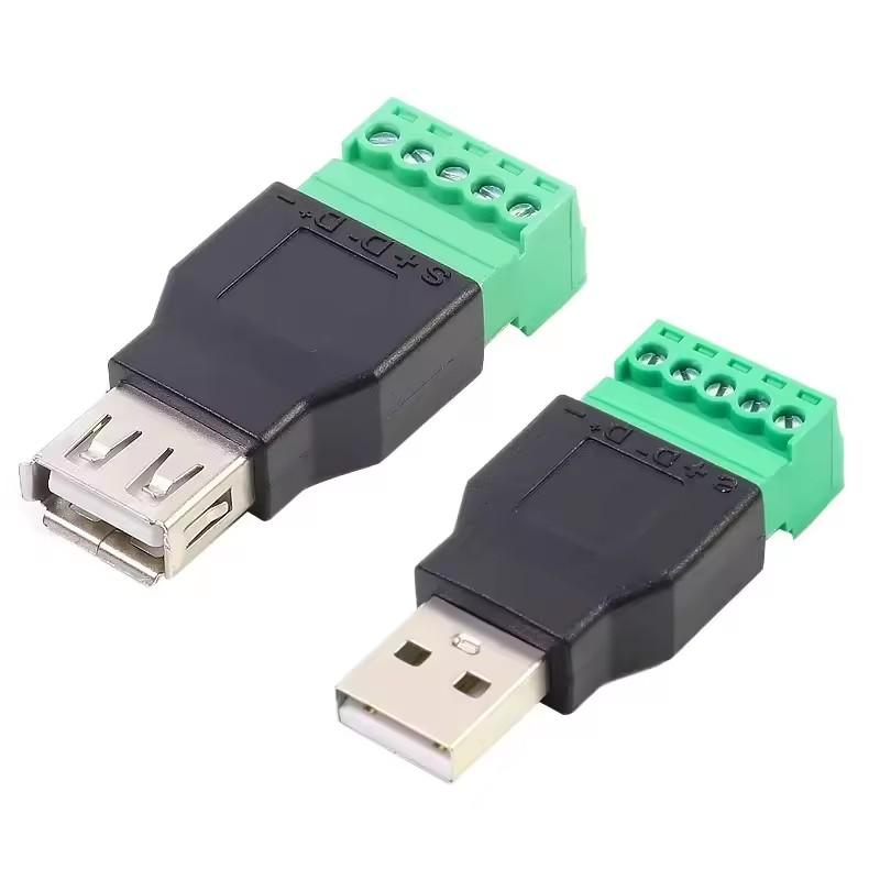 USB 2.0 Type A To 5 Pin Screw Terminal Male Female Connector USB2.0 Jack Socket with Shield