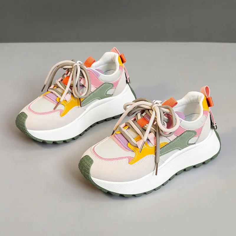 Women's Casual Platform Sneakers Spring New Fashion Breathable Lace-up Thick-soled Sports Shoes Outdoor Casual Vulcanized Shoes