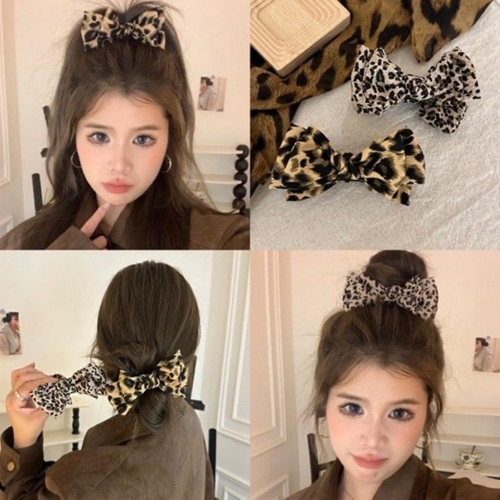 1Pc Vintage Leopard Print Bow Premium Hair Grab Hair Accessory Is Suitable for Women to Wear