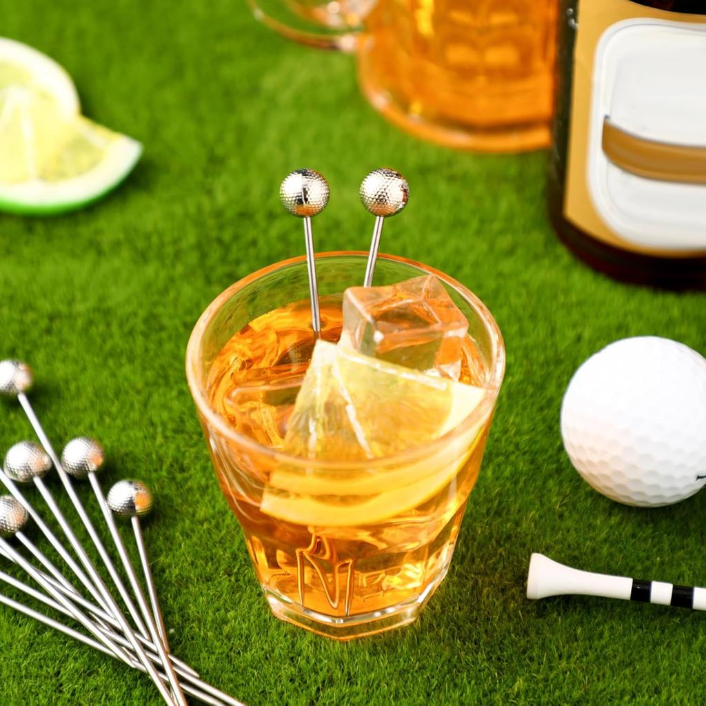 Honeydak Golf Party Decor 12 Pcs Metal Golf Ball Cocktail Picks 4.7 Inch Reble Cocktail Stirrer Metal Picks for Drink Appetizers Sandwich Fruit