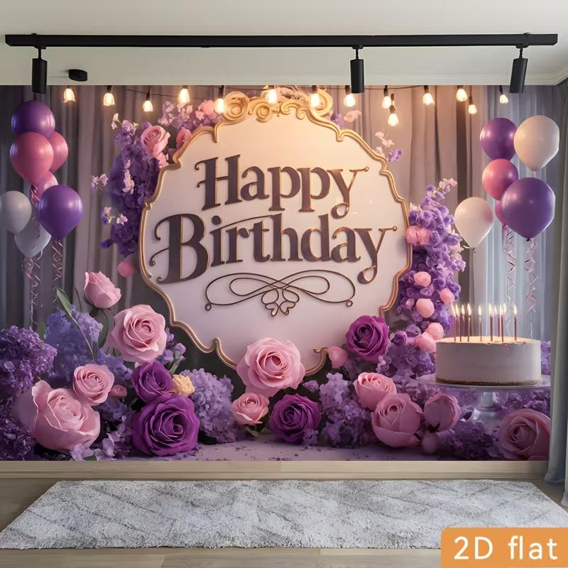 2D Purple Pink Floral Birthday Photography Backdrop Party Decoration Background Cloth