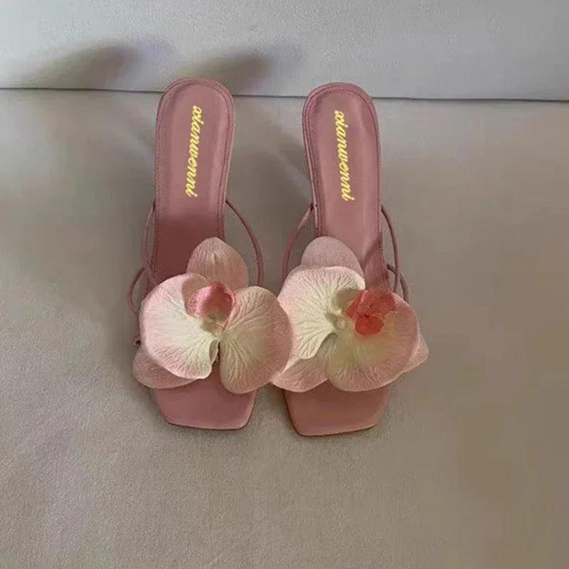 Fashion Oulylan High Heels Slippers Casual Summer Women's Shoes Luxury Women's High Heels Sandals Elegant Style Flower Toe