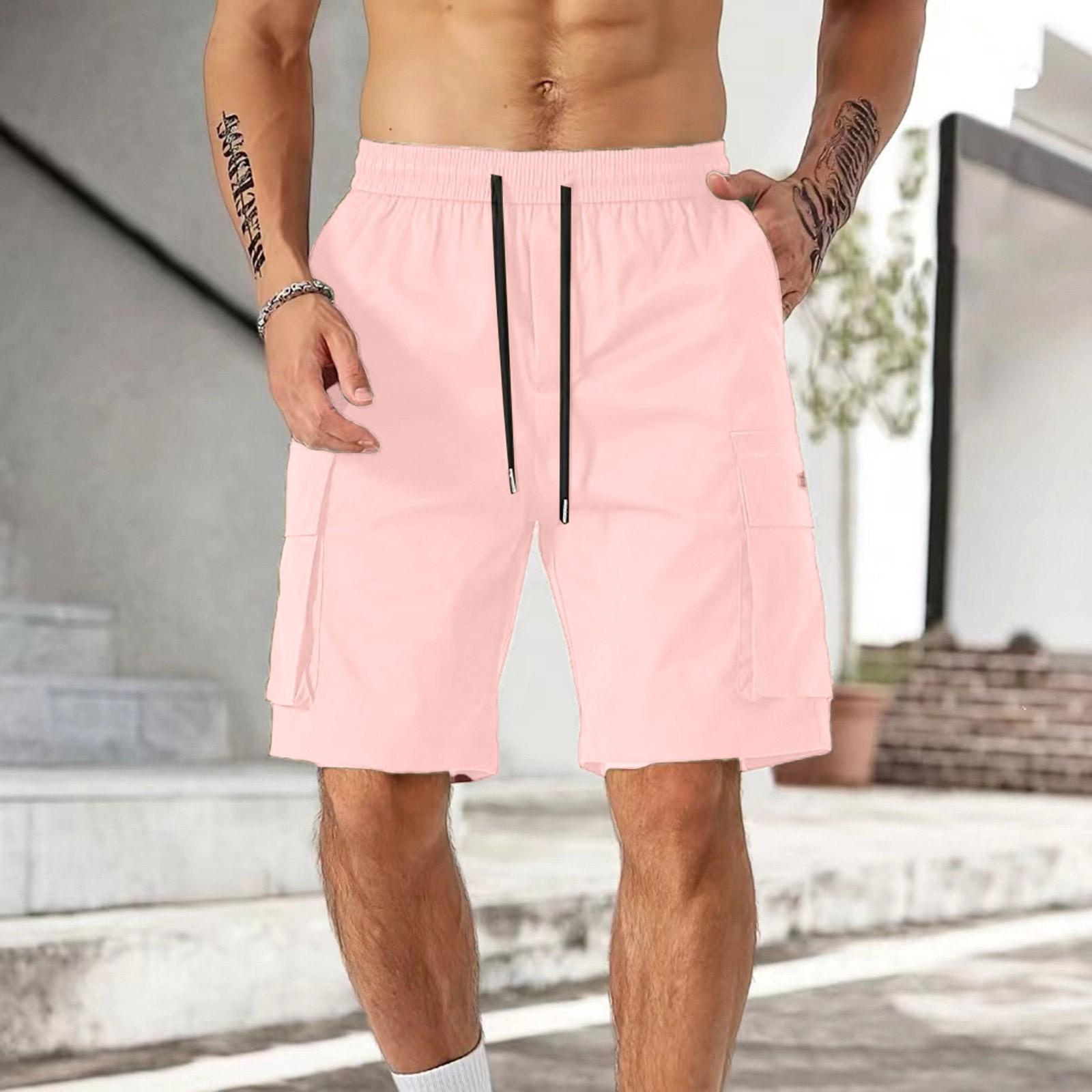 

Мужские шорты-карго с поясом на шнурке и множеством карманов L розовый