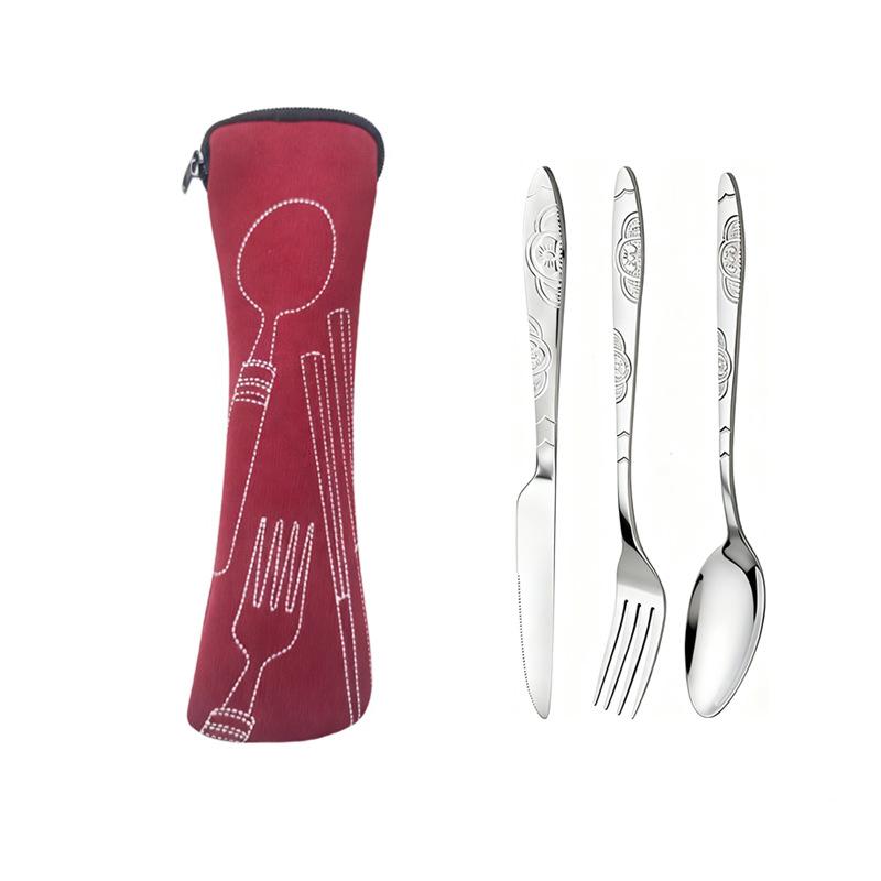 3pcs/set Dinnerware Portable Printed Stainless Steel Spoon Fork Steak Knife Set Travel Cutlery Table