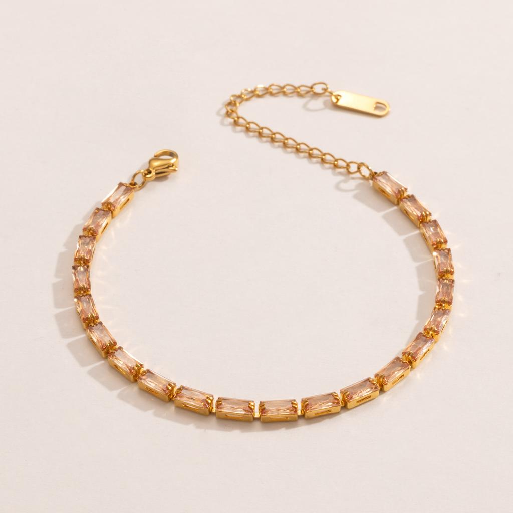 Luxus Baguette Geburtsstein Zirkonia Armband für Damen 18 Karat Vergoldeter Edelstahl Tennisarmbänder Wasserdichter Schmuck