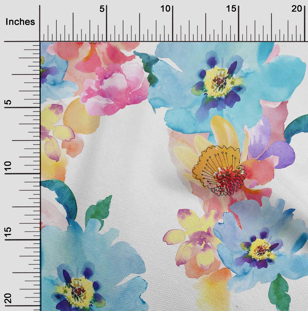 oneOone Cotton Flex Light Blue Fabric Flower Watercolor Quilting Supplies Print Sewing Fabric By The Yard 40 Inch