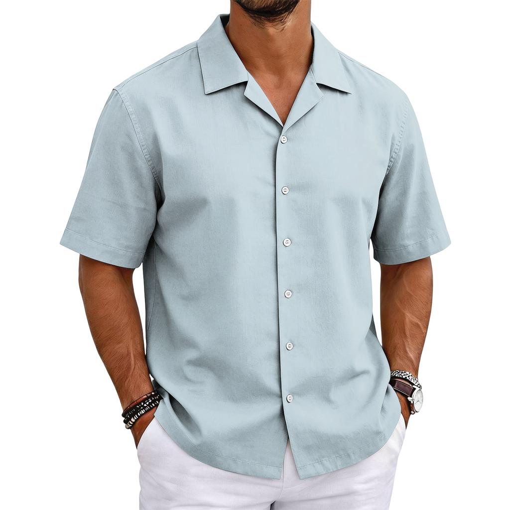 Men's Short Sleeve Cuban Collar Shirt Button Down Casual Lightweight Summer Shirt with Relaxed Fit Breathable Fabric