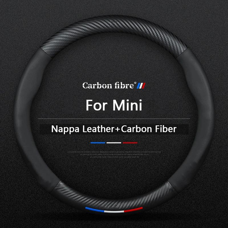 For BMW MINI JWC R54 R55 R56 R60 F54 F55 F56 F57 John Cooper S Clubman Countryman Car Carbon Fiber Leather Steering Wheel Cover