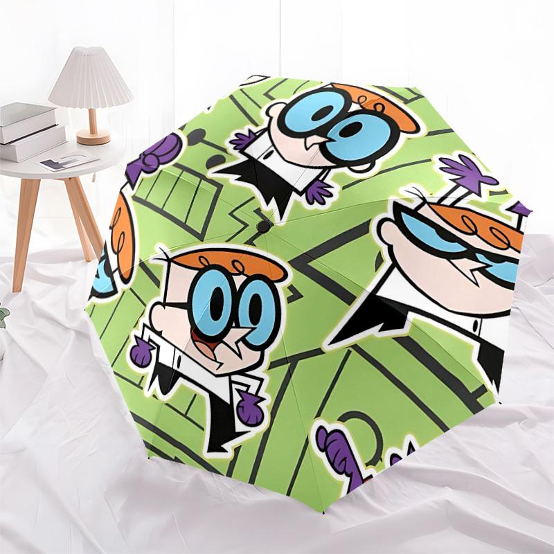 1pc Dexter's Laboratory Automatic Folding Umbrella - Compact 8-Rib Design, Durable Plastic & Iron, Lightweight for Outdoor Daily Use, a0929227