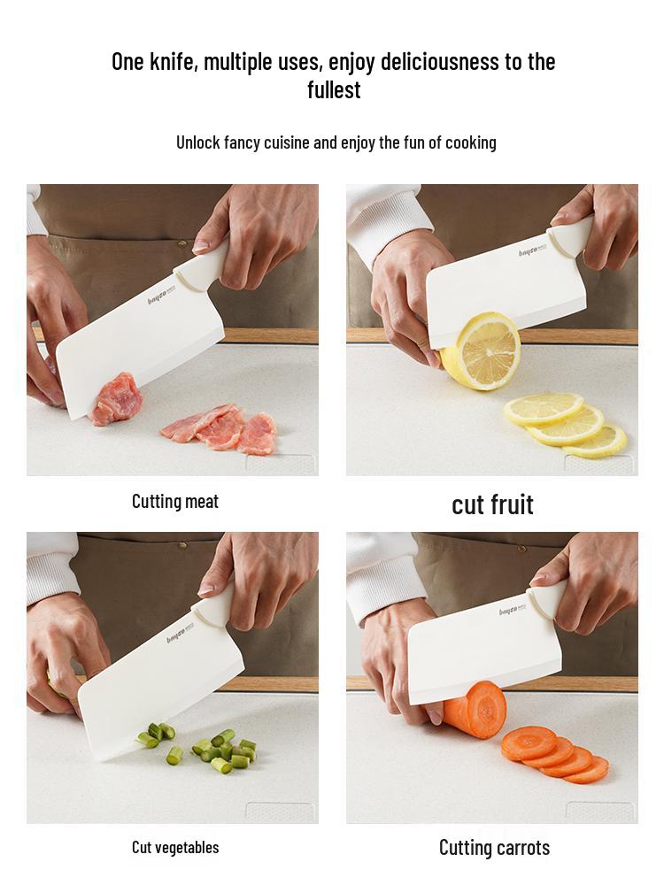 Beige Keramik-Hackmesser für Frauen – Großes, verdicktes, schärffreies Messer für Fleisch & Babynahrung.