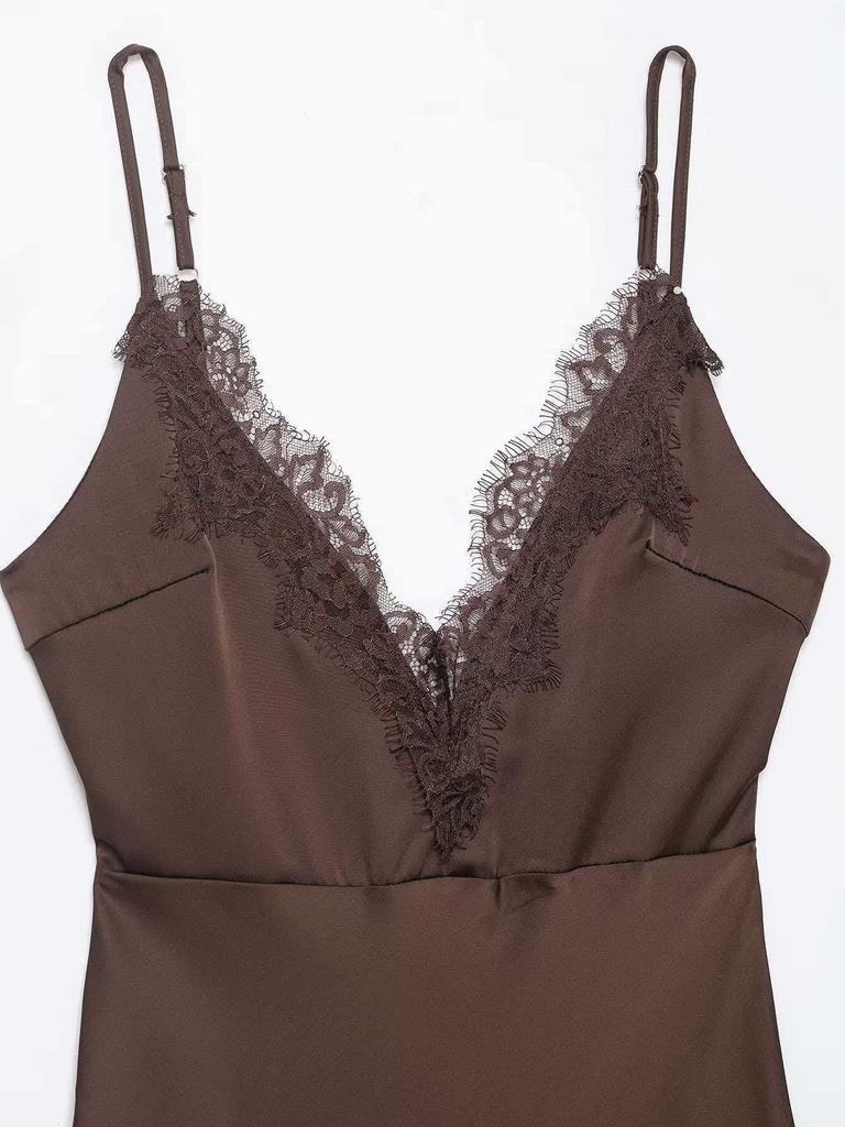 Summer Women's Sexy Spaghetti Strap Dress in Black/Brown