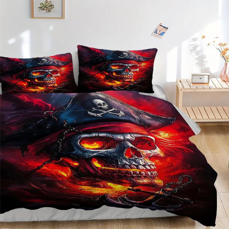 3pcs A Fiery Pirate's Curse Printed Bedding Set, Soft and Comfortable Quilt Cover for Bedroom, Guest Room J002
