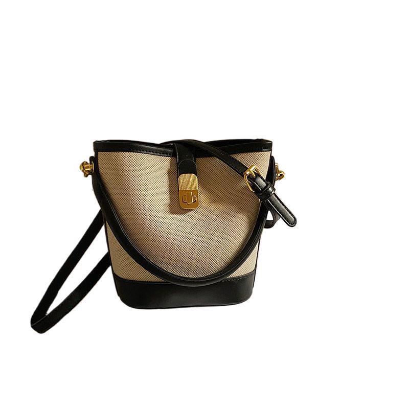 2025 Damen Retro Color Block Canvas Bucket Bag – Modische, vielseitige Pendler-Umhänge-/Crossbody-Tasche