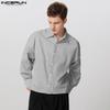 INCERUN Men Lapel Neck Long Sleeve Striped Casual Buttons Up Shirts