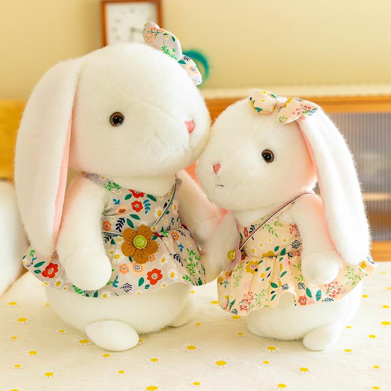 Cute Little White Rabbit Plush Toy Floral Skirt Rabbit Doll Grab Machine Rag Doll Girl Birthday Gift