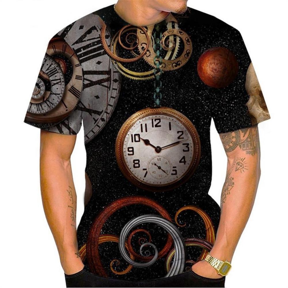 Retro Gothic Clock Men's T-shirt Breathable Quick Drying Streetwear Short Sleeve 3D Printing Summer Tops Oversized T Shirt