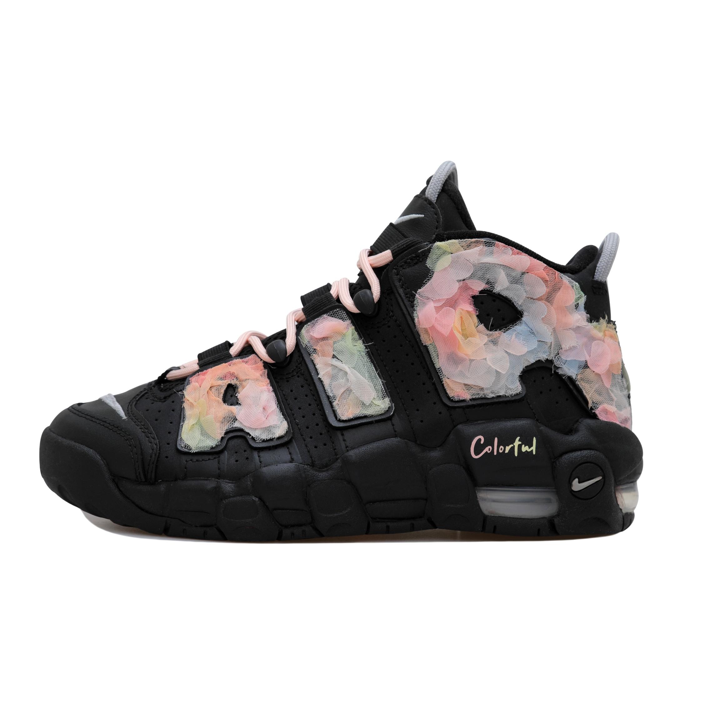 

Nike Air More Uptempo Multicolor Flower Cushioning, Wear Resistant Mid top Vintage Basketball Shoes GS Black Pink DM0017-001(Team69-) 36