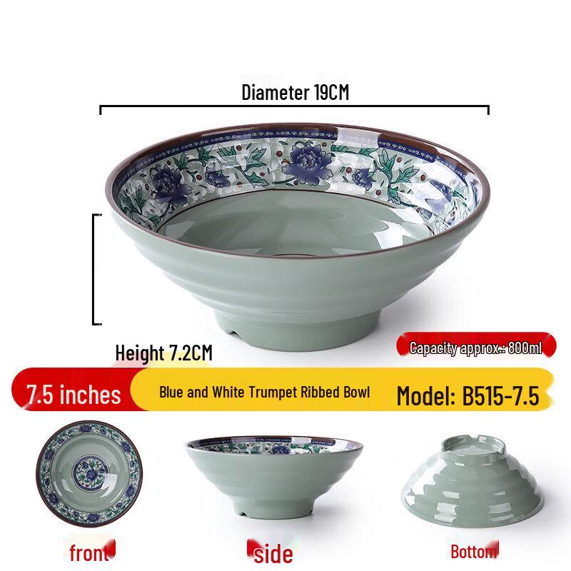 Sweet Elegance 7.5-inch Blue & White Floral Melamine Soup Bowls (2-Pack)