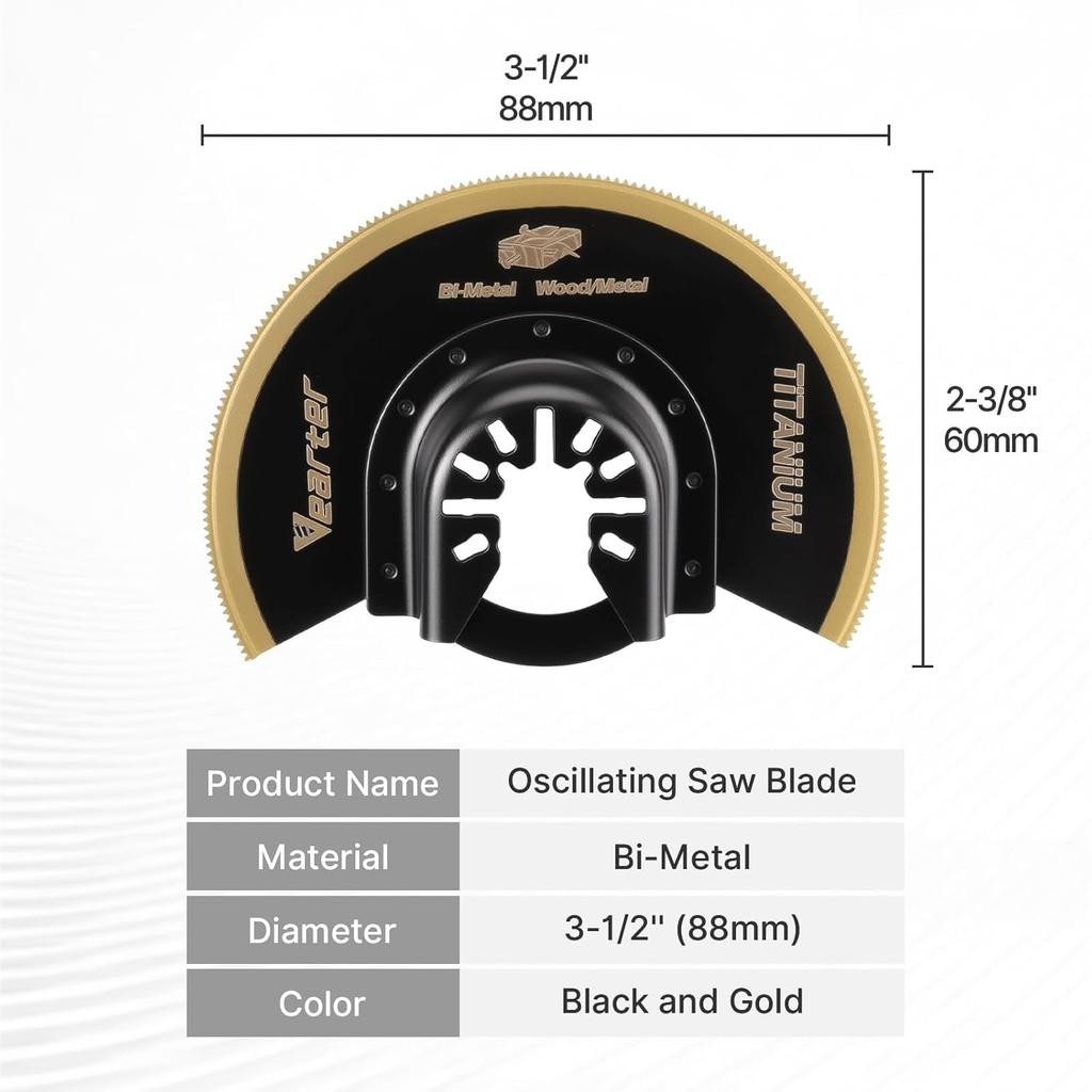 3PCS Titanium Oscillating Saw Blades, 3-1/2'' Semi Circle Bi-Metal Universal Multitool Blades, Quick Release Multi Tool Blades Kits for Wood, Metal
