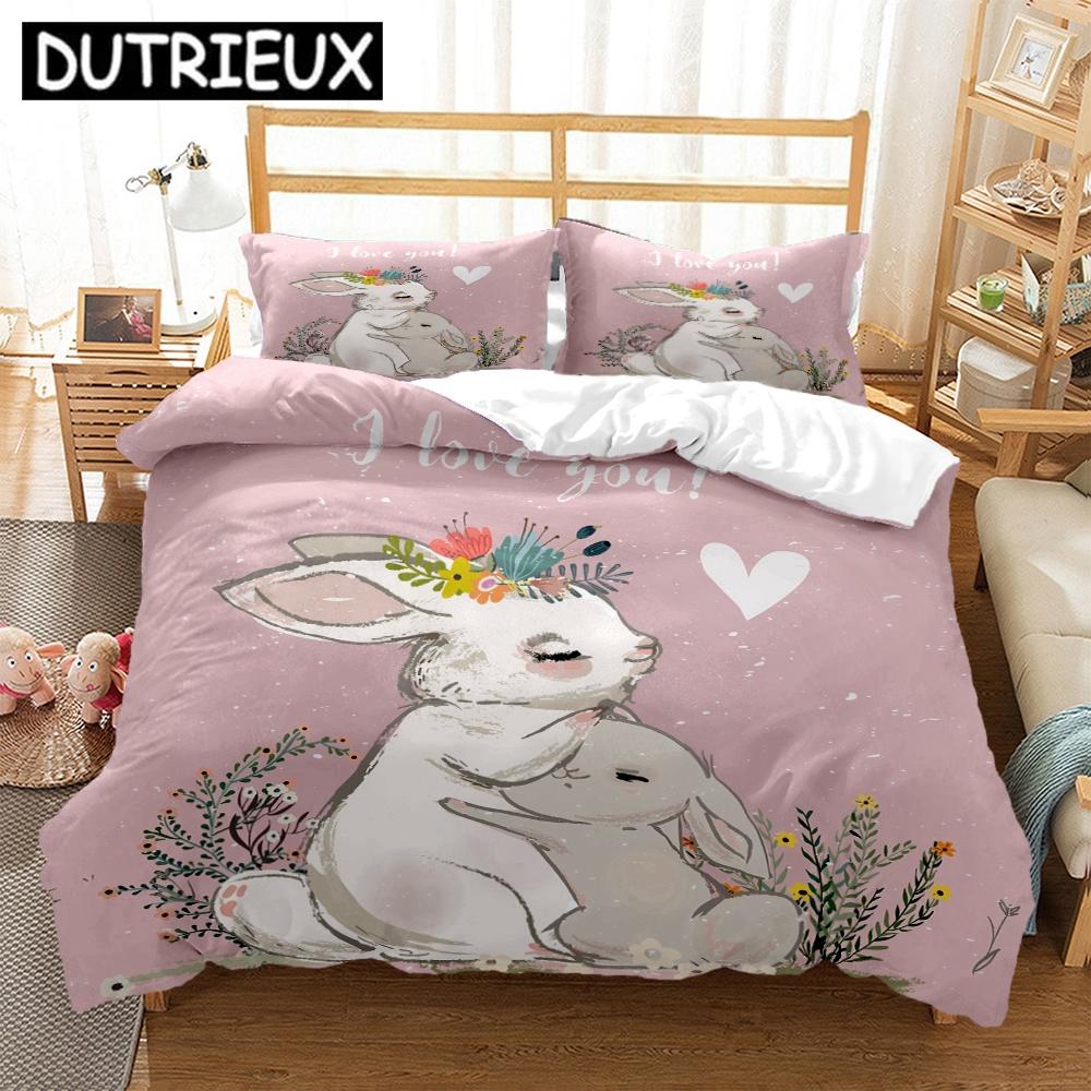 Comforter Bedding Set With Rabbit Design - King Size For Teens Double & Children'S Beds - S & Comforter Included