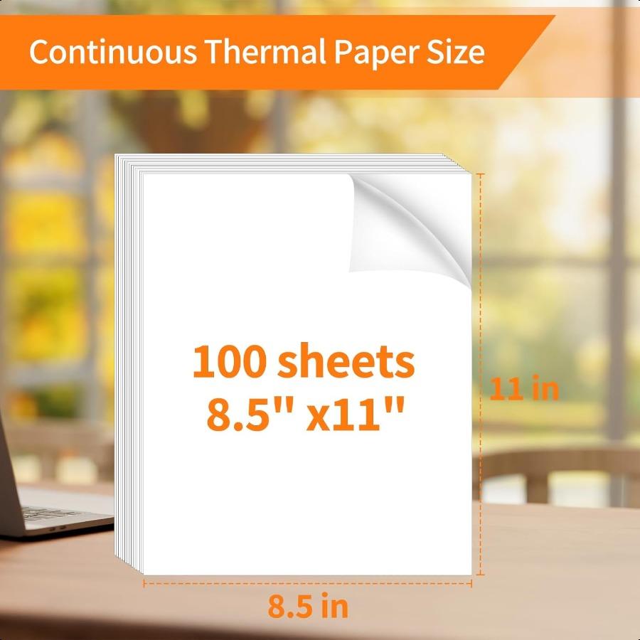 Thermal Printer Paper 8.5 x 11 Thermal Papers Continuous Thermal Printer Paper Multipurpose Thermal Paper for JADENS Itari M08F