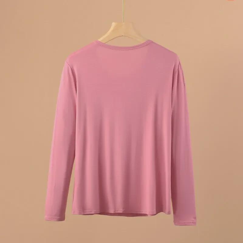 Plus Size Modal Long-Sleeve Loose Fit Round Neck T-Shirt for Women