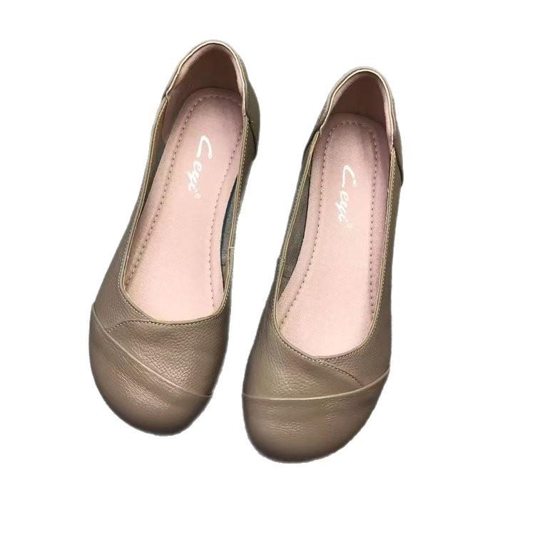 Wasteland wind soft leather beef tendon soft sole single shoes women's autumn flat bottom comfortable shallow mouth leather shoes popular flat heel mo