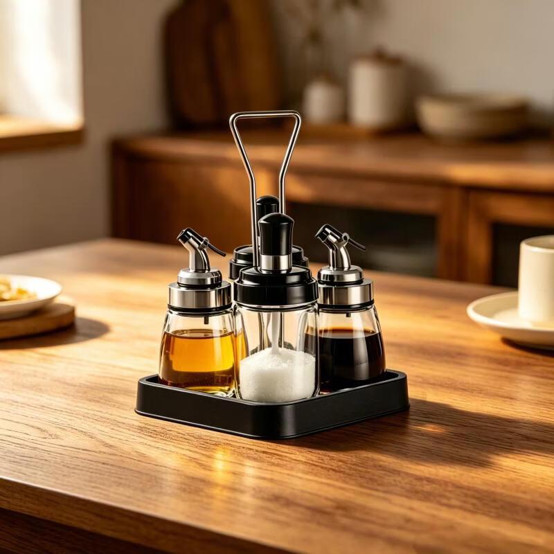 

Glass Seasoning Jar Set with Stainless Steel Holder