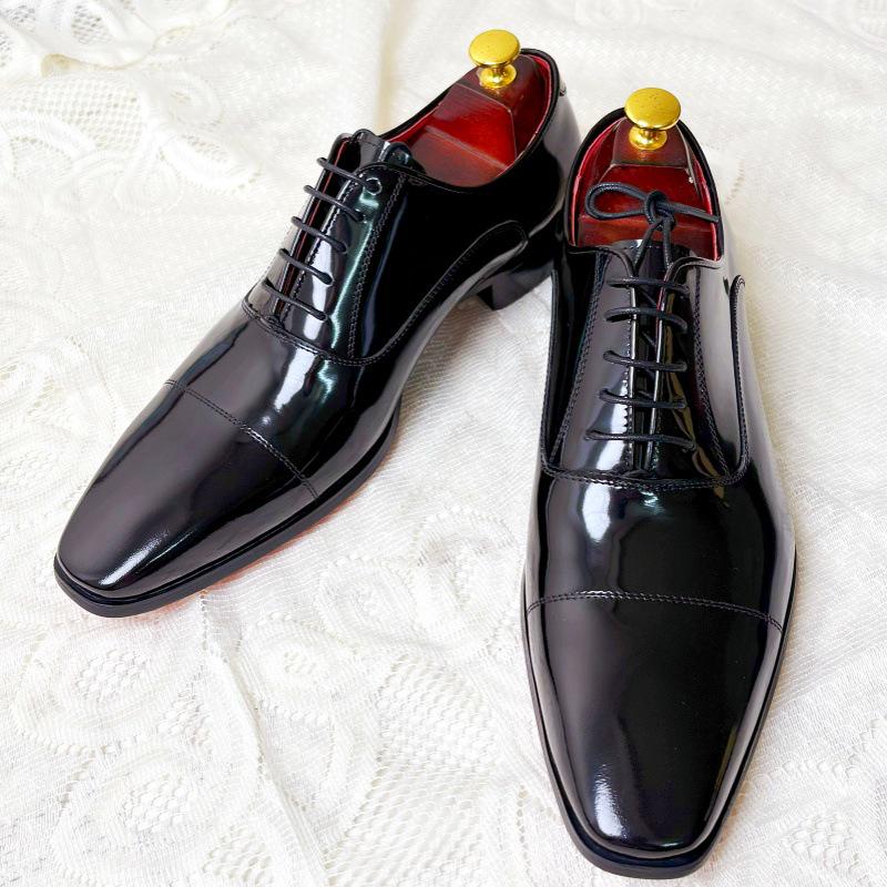 2025 Herren Rotsohle Quadratische Zehe Schnürschuhe Höhenverstärkende Business Casual Oxford Schuhe für Hochzeiten