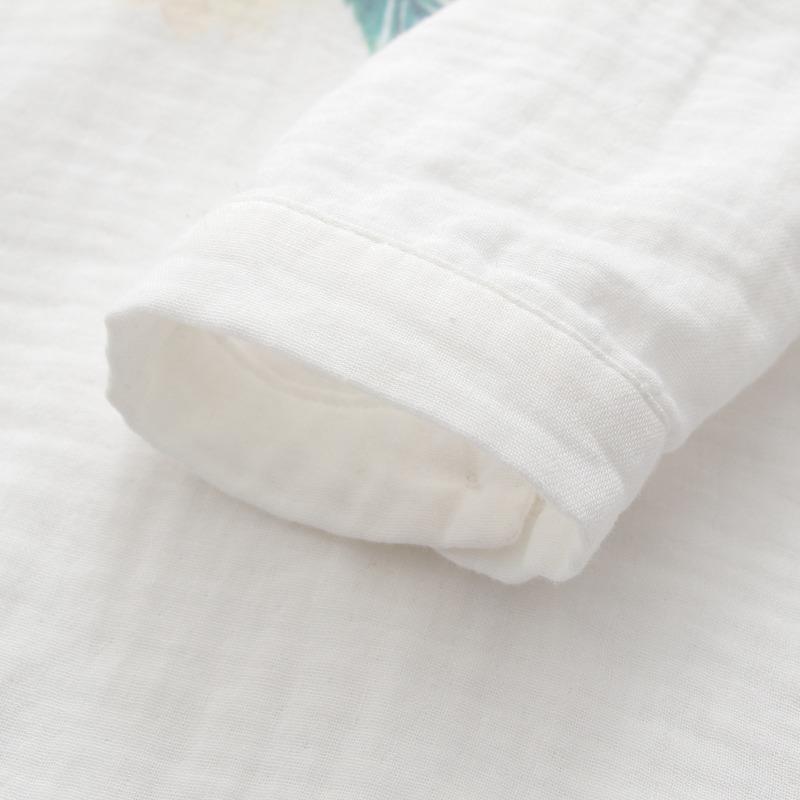 Double Layer Cotton Yarn Exquisite Flower Print Long Sleeved Shirt for Women's Blouses & Shirts Artistic Spring Clothing Loose Top