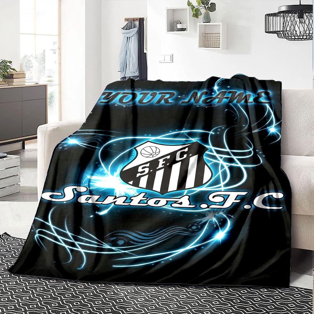 Name Custom Santos FC Print Flannel Blanket High Quality Warm Comfortable Cover for All Seasons Perfect for Gifts Home Decor