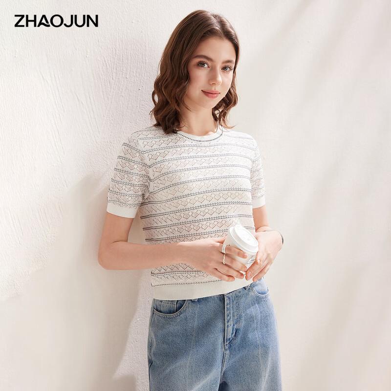 Zhaojun 2026 Spring/Summer Mulberry Silk Blend Hollow Knit T-Shirt 2XL