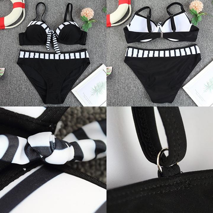 Two Pieces Sets Women Clothing Suit Separates Swimwear Womens Padded Push-up Bra Bikini Set Swimsuit Bathing Suit Patterns Stripe Beachwear