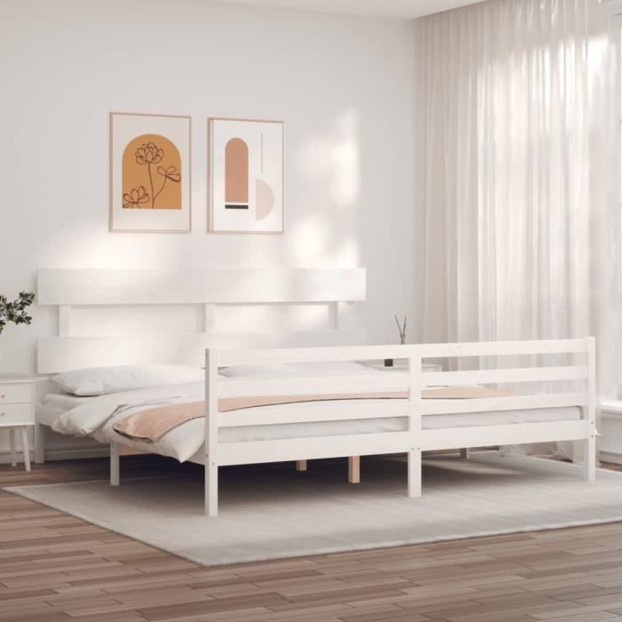 VidaXL Bed Frame with Headboard White Super King Solid Wood 3195107