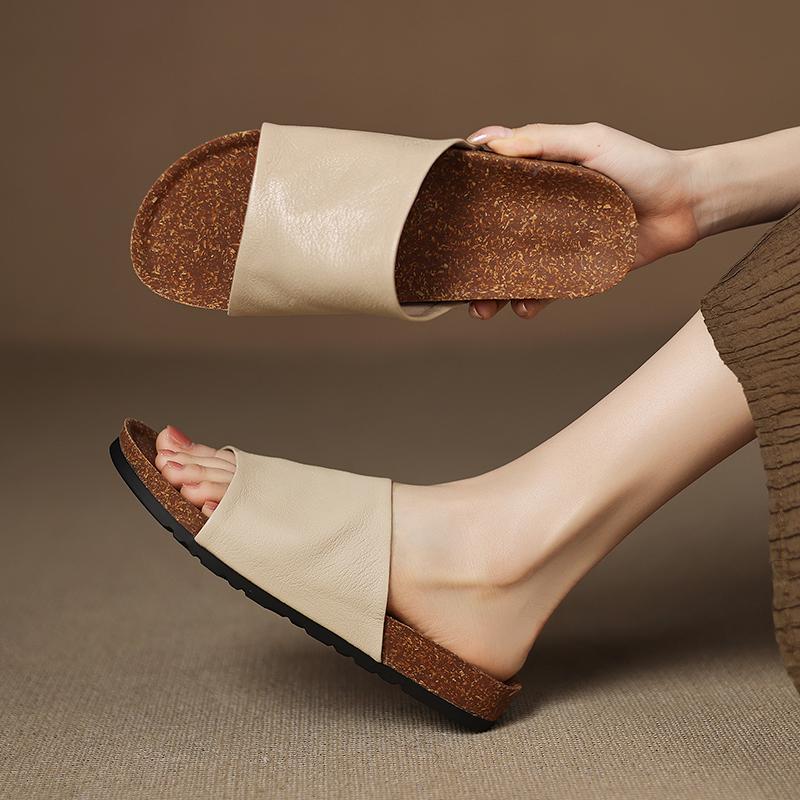Fashion 2025 New Summer Women Sandals Genuine Leather Women Shoes Open Toe Med Heel Shoes Slippers Beach Modern Slippers