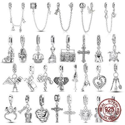 Copper Cross Elephant Safety Chain Zircon Pendant Beads Fit Original Charms Bracelet Women Diy Fine Jewelry Gift