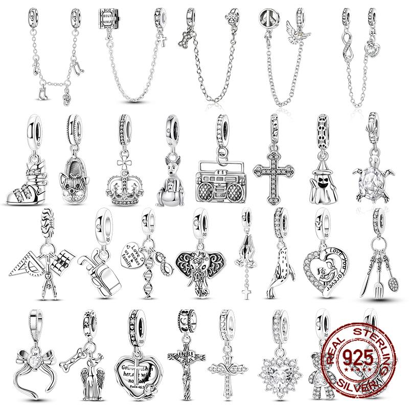 Copper Cross Elephant Safety Chain Zircon Pendant Beads Fit Original Charms Bracelet Women Diy Fine Jewelry Gift